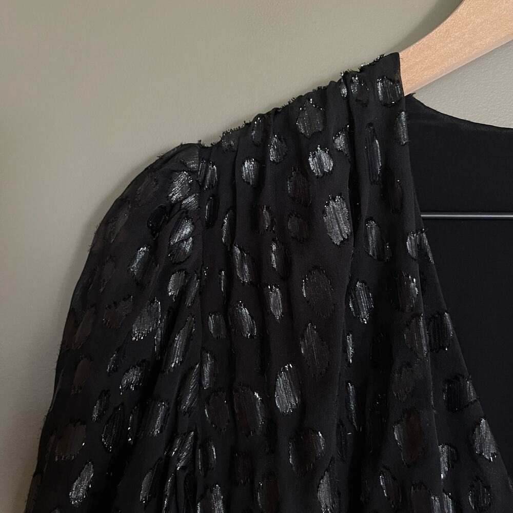 NWT RHODE Bianca Dress Black Metallic Size 2 Long Sleeve V-Neck Ruffles Blouson - Picture 7 of 16